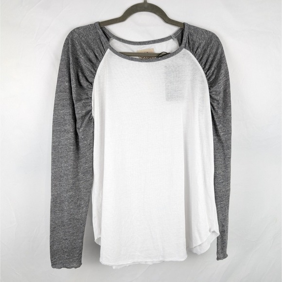Chaser White Gray Raglan Long Sleeve Top Tee Casual Comfort Soft Womens - Picture 1 of 8